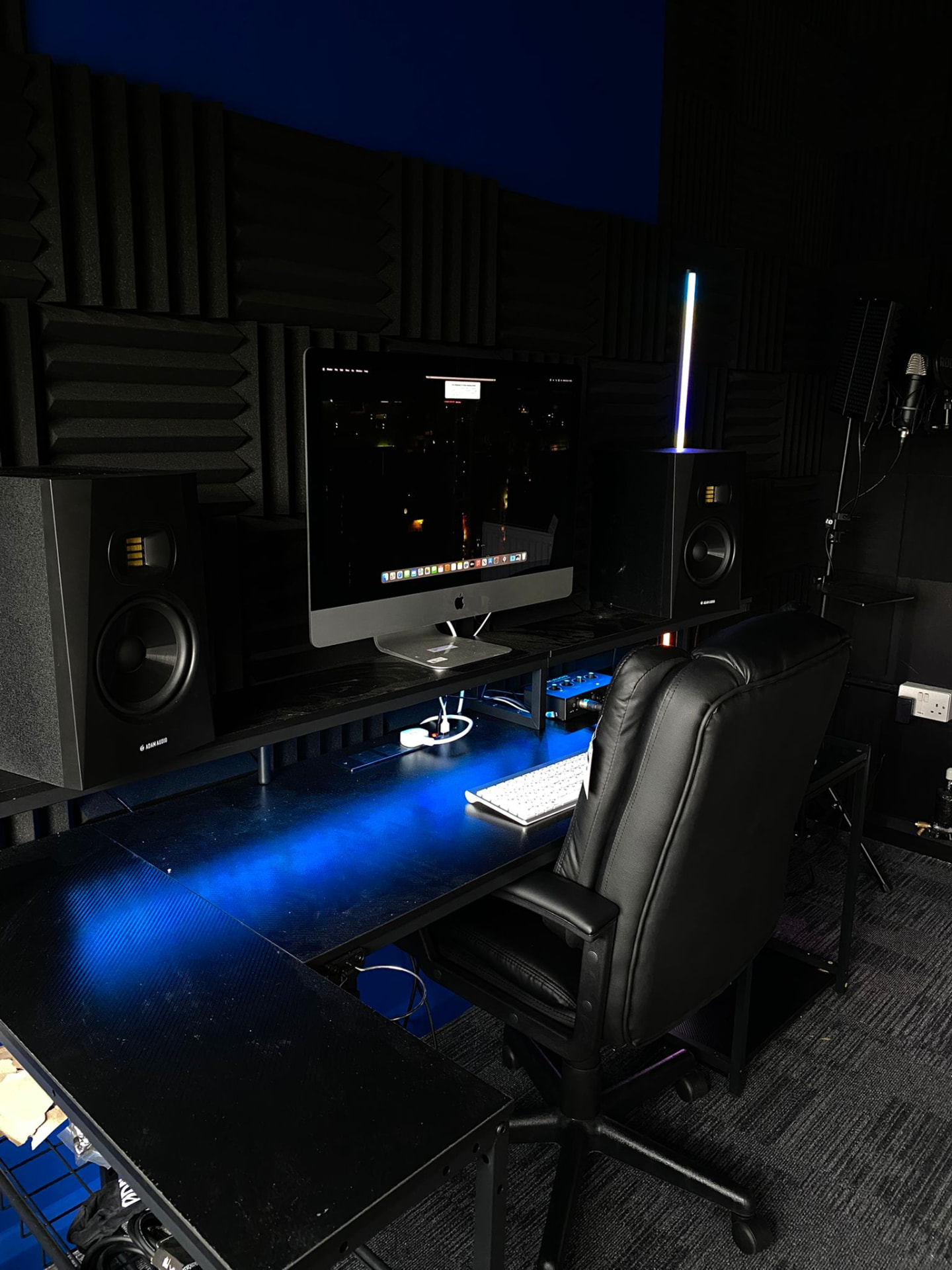 Close-up of the production desk with ADAM Audio monitors